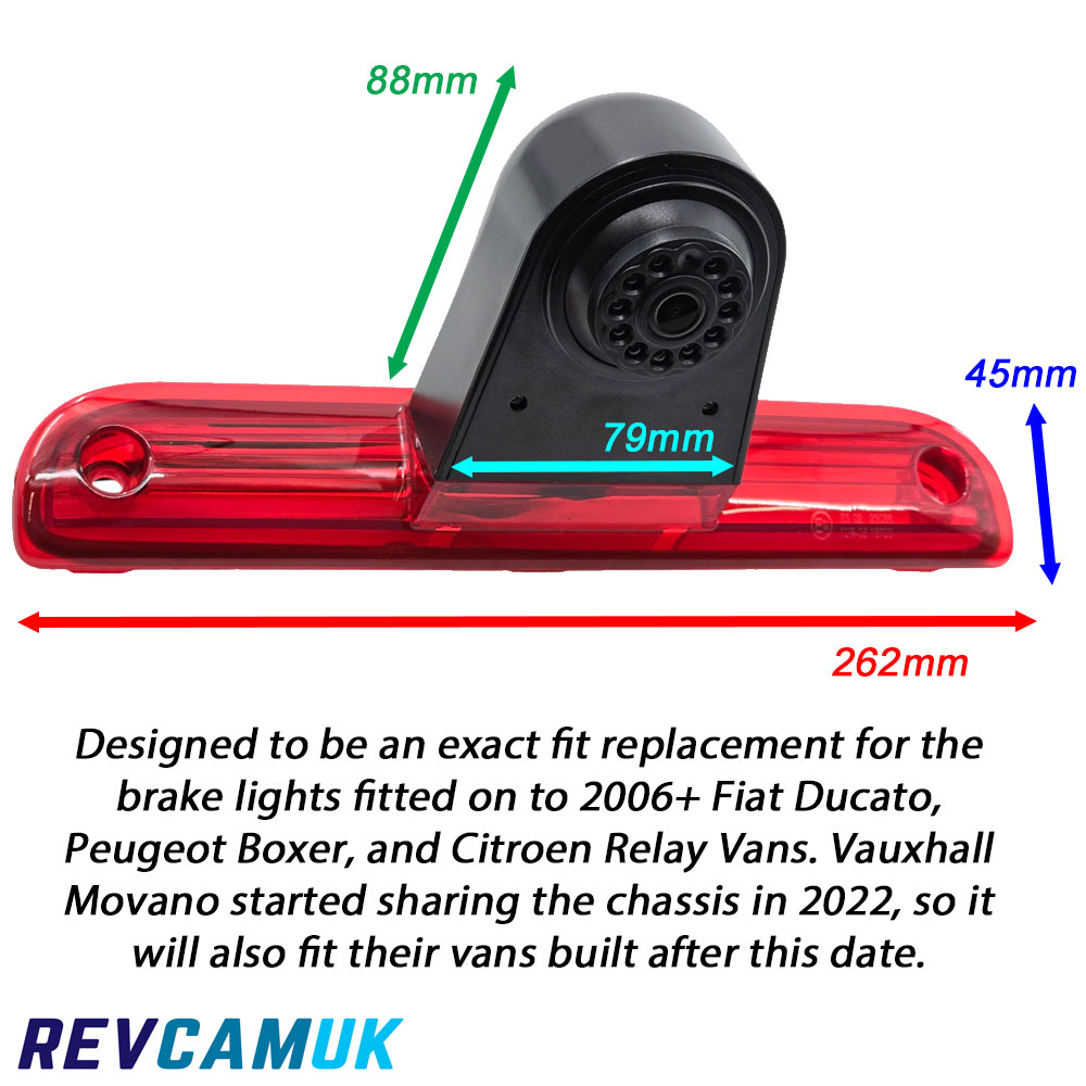 Dimensions Brake Light Reversing Camera Peugeot Boxer Citroen Relay Fiat Ducato Movano