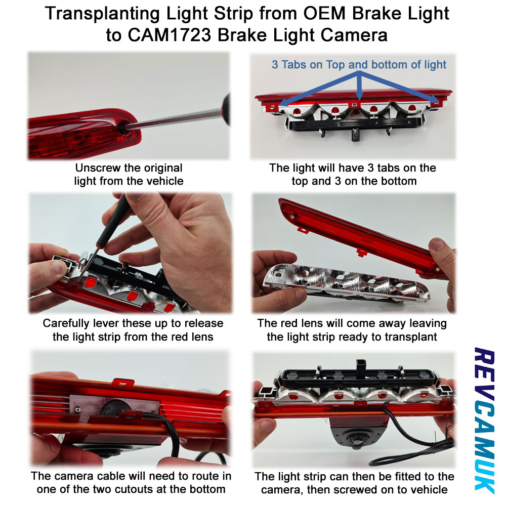 Image Showing Transplantation of OEM brake light strip to the new CAM1723 Brake Light Camera Ducato Boxer Relay Movano