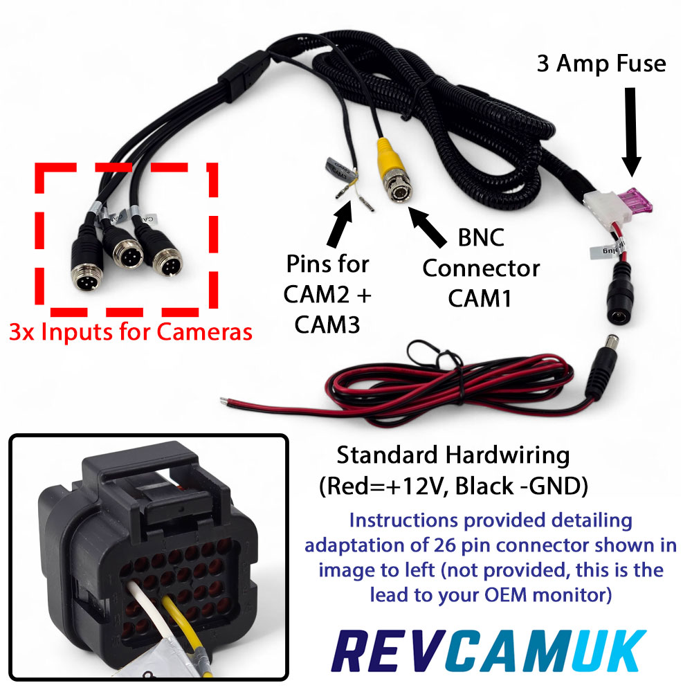 Diagram showing 3 camera adaptor components Case IH / New Holland