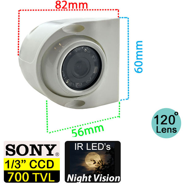 CAM667W White Side Blind Spot Camera Dimensions / Spec