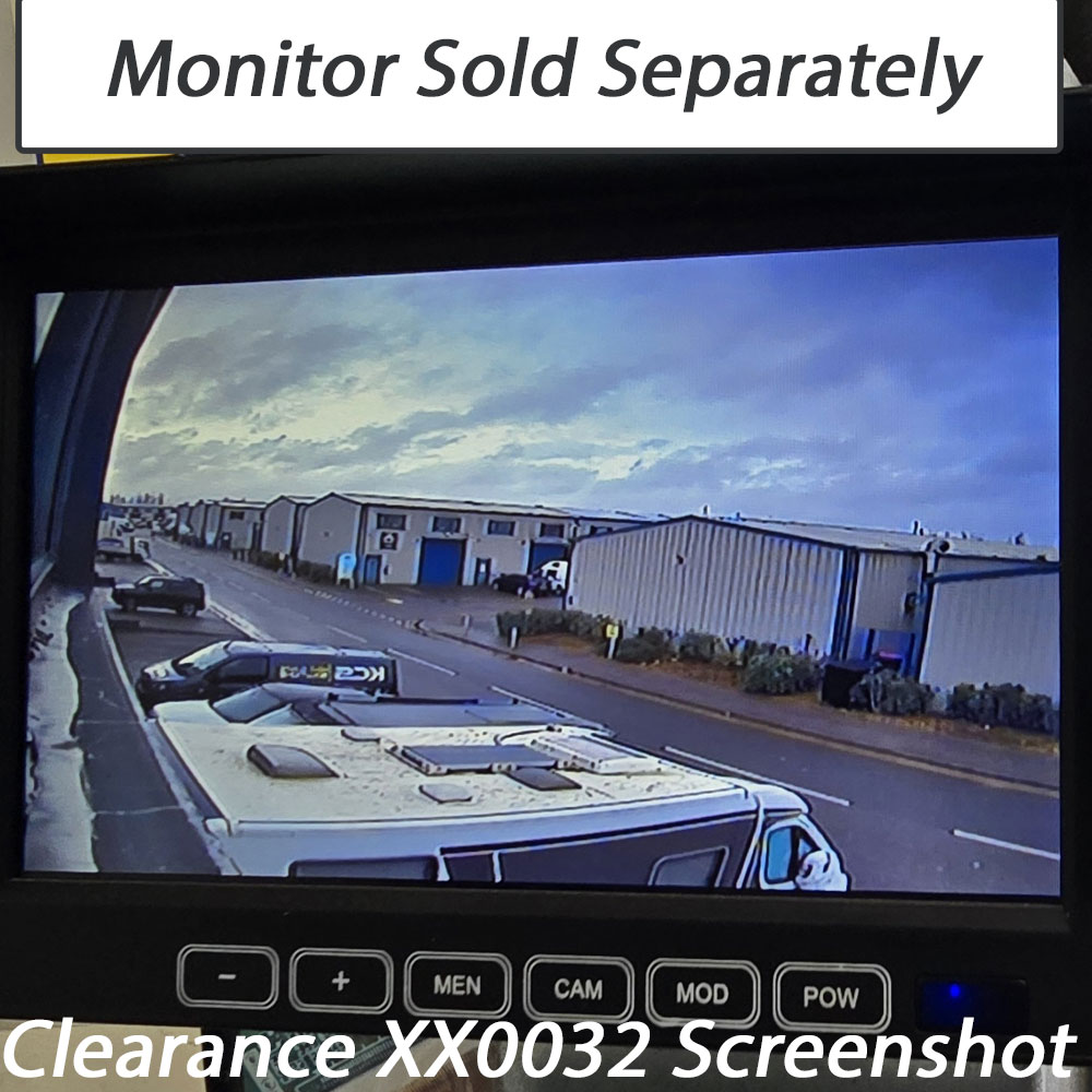 Image of camera displayed on our test monitor with camera stuck out window on a grey gloomy winters day