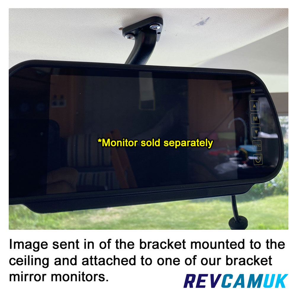 Image received from a customer showing the ceiling-mounted bracket fitted to one of our bracket-style mirror monitors (monitor sold separately).