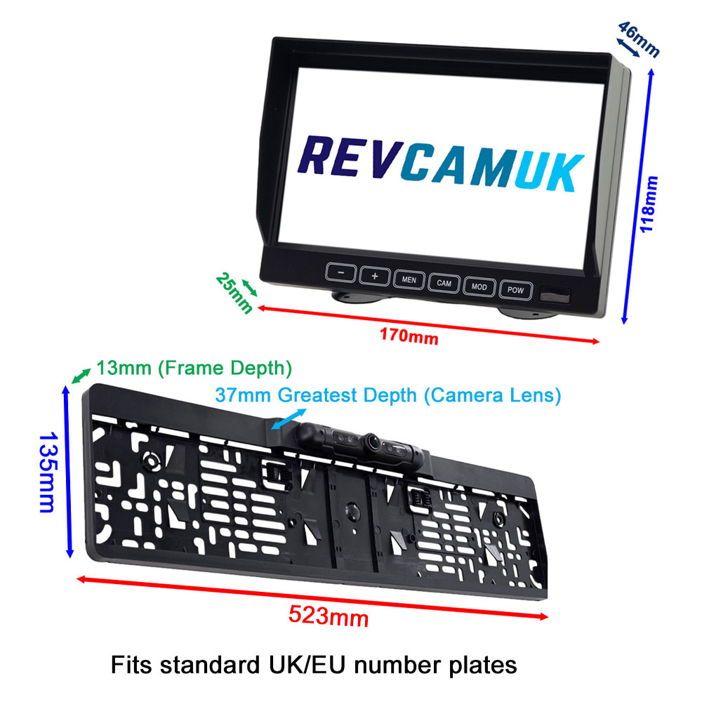Dimensions of Numberplate Frame Reversing Camera Kit