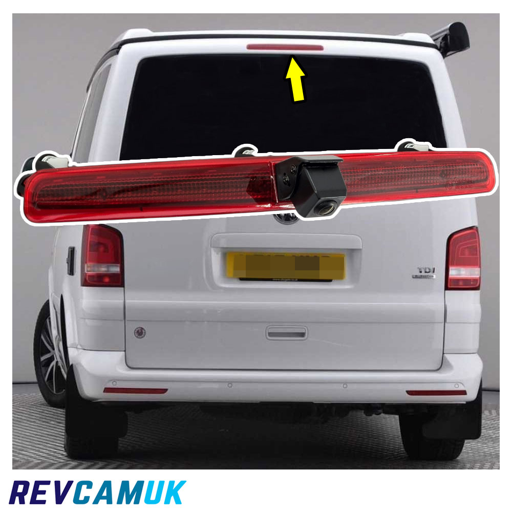 VW Transporter T5 tailgate model showing the high-level brake light location where the replacement brake light reversing camera fits