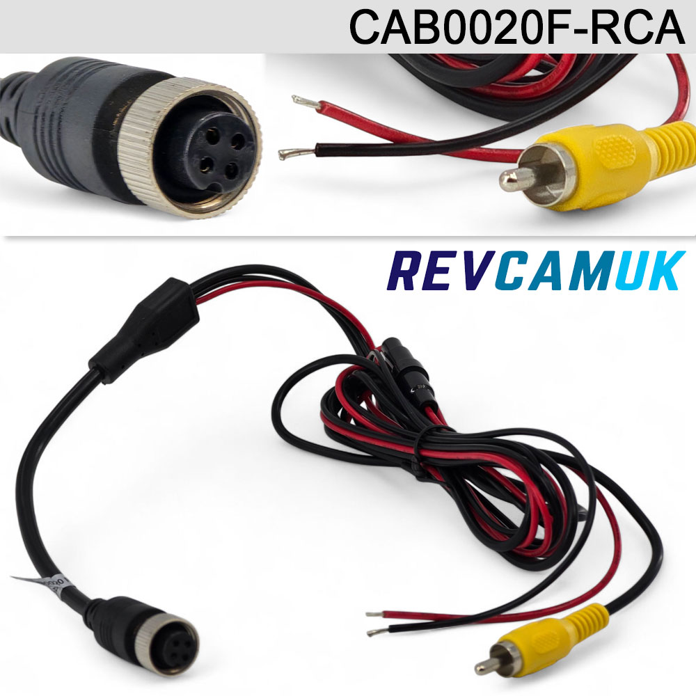 4 Pin (Female) to RCA/Phono + Power Wires - reverse camera adaptor cable | CAB0020F-RCA