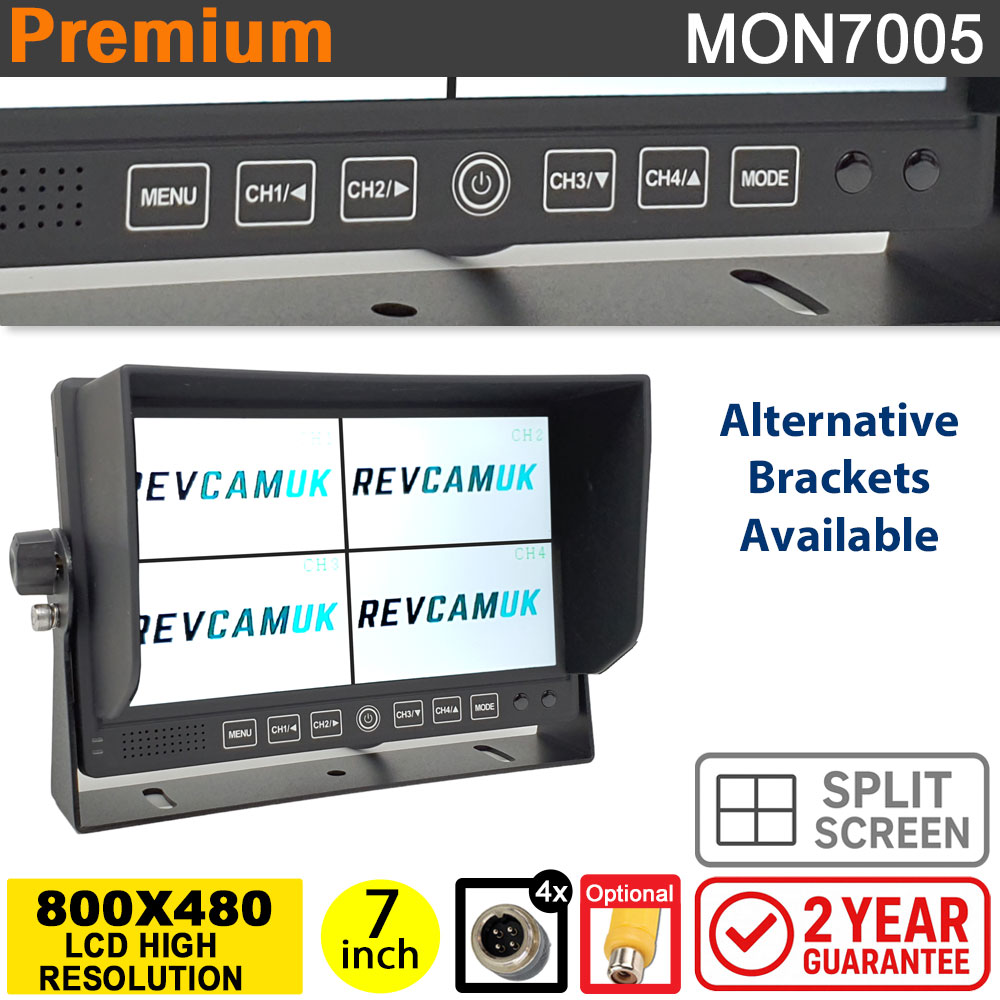 Quad Reversing Camera Monitor - 4 Channel Inputs - Split Screen Image Modes | MON7005
