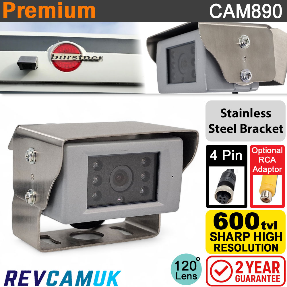 Polished Stainless Steel Reversing Camera | Sharp CCD | 4 pin connector | CAM890