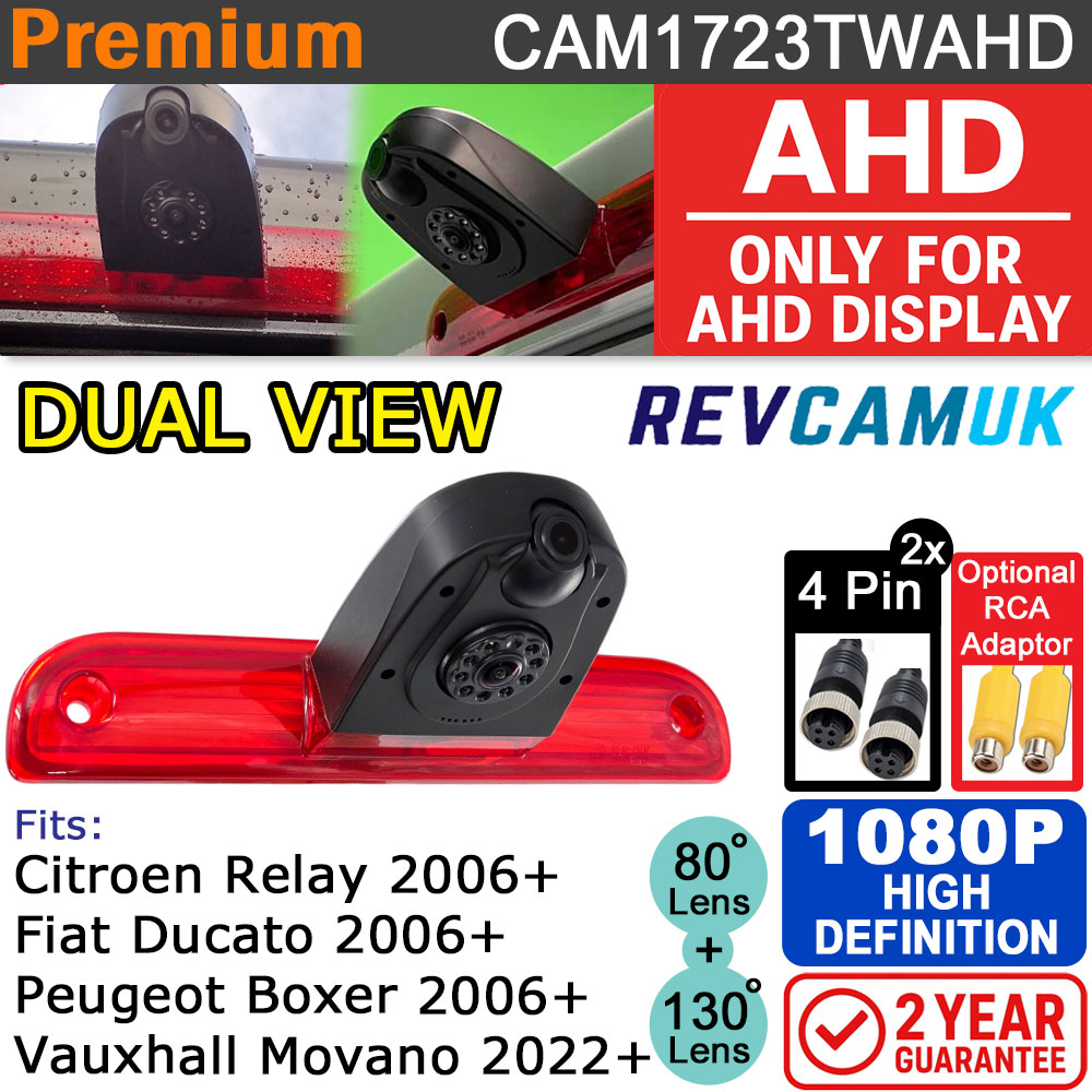 Fiat Ducato / Citroen Relay / Peugeot Boxer / Vauxhall Movano Dual-View Brake Light Reversing and Rear-View Camera (1080P AHD) | CAM1723TWAHD