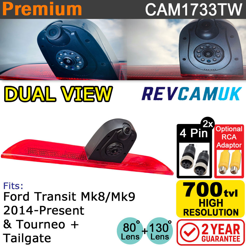 Ford Transit 2014+ Twin Reversing Camera + Rear View Camera to fit brake light | CAM1733TW