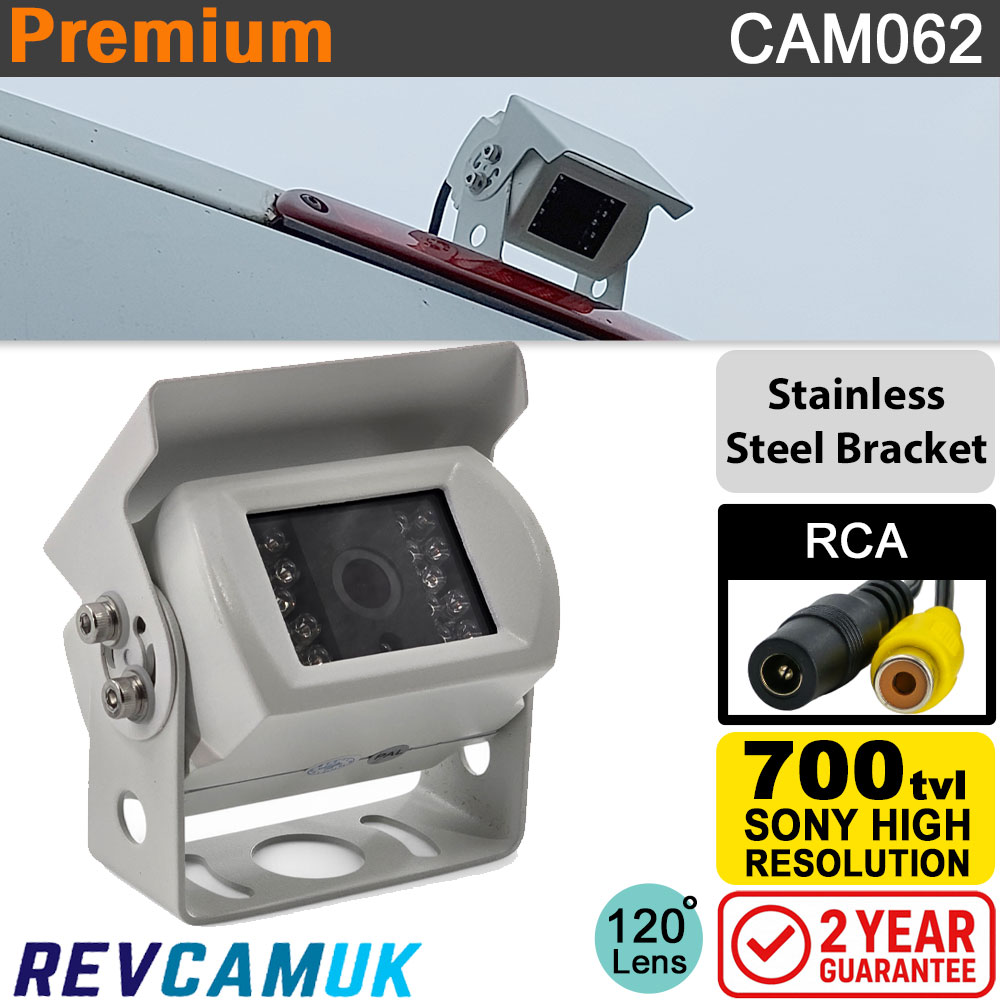 White Reversing Camera | Sony CCD | RCA Phono connector | Stainless Steel bracket | CAM062