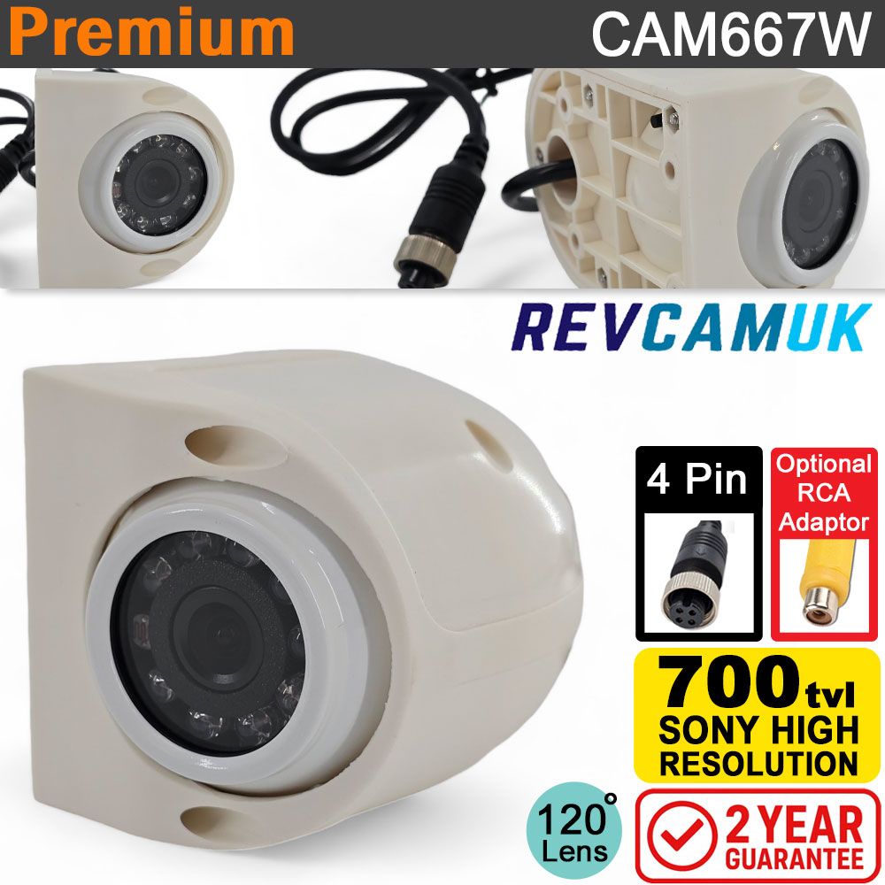 Side / Blind Spot / Cyclist Camera | Sony CCD | White | 4 Pin connector | CAM667W