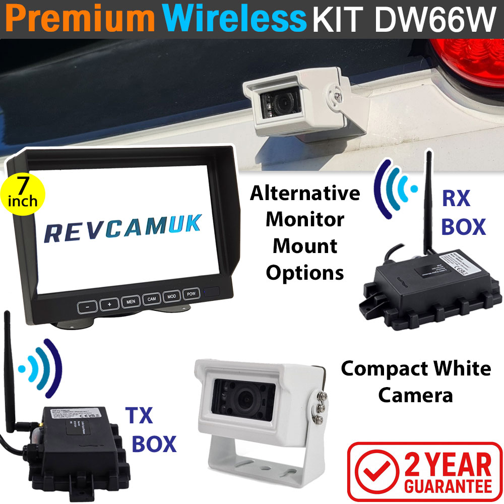 Sony CCD Compact White Bracket Wireless Reverse Camera Kit with 7