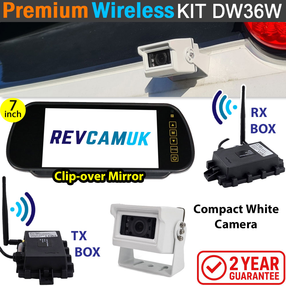 Sony CCD Compact White Bracket Wireless Reverse Camera Kit with 7