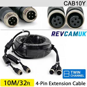 10M - Twin 4 Pin Aviation Screw Connector Extension Cable for 2 reversing cameras | CAB10Y 10M - Twin 4 Pin Aviation Screw Connector Extension Cable for 2 reversing cameras | CAB10Y