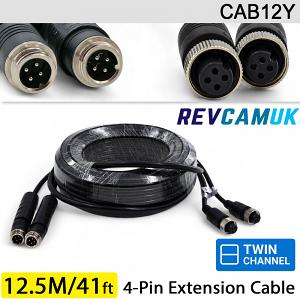 12.5M - Twin 4 Pin Aviation Screw Connector Extension Cable for 2 reversing cameras | CAB12Y 12.5M - Twin 4 Pin Aviation Screw Connector Extension Cable for 2 reversing cameras | CAB12Y