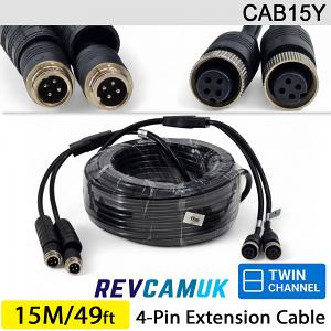15M - Twin 4 Pin Aviation Screw Connector Extension Cable for 2 reversing cameras | CAB15Y 15M - Twin 4 Pin Aviation Screw Connector Extension Cable for 2 reversing cameras | CAB15Y