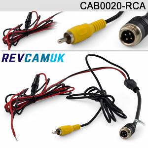 4 Pin (Male) to RCA/Phono + Power Wires - reverse camera adaptor cable | CAB0020-RCA