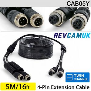 5M - Twin 4 Pin Aviation Screw Connector Extension Cable for 2 reversing cameras | CAB05Y 5M - Twin 4 Pin Aviation Screw Connector Extension Cable for 2 reversing cameras | CAB05Y