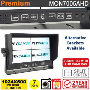 7" split screen monitor (Quad) display for AHD reversing camera / side cameras | MON7005AHD 7" split screen monitor (Quad) display for AHD reversing camera / side cameras | MON7005AHD