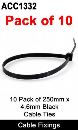 10x 250mm x 4.6mm Black Cable Ties | ACC1332 10x 250mm x 4.6mm Black Cable Ties | ACC1332