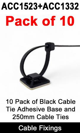10x Black Cable Tie Adhesive Base + 250mm Cable Tie | ACC1523+ACC1332 10x Black Cable Tie Adhesive Base + 250mm Cable Tie | ACC1523+ACC1332