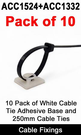10x White Cable Tie Adhesive Base + 250mm Cable Tie | ACC1524+ACC1332 10x White Cable Tie Adhesive Base + 250mm Cable Tie | ACC1524+ACC1332