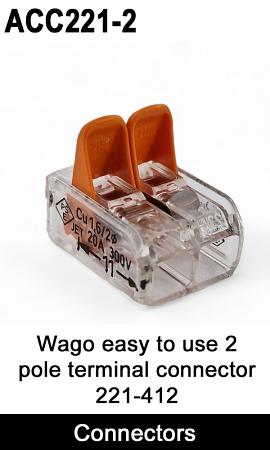 Wago 2 Pole Terminal Block Splice Connector with lever lock and transparent body | ACC221-2 / 221-412 Wago 2 Pole Terminal Block Splice Connector with lever lock and transparent body | ACC221-2 / 221-412