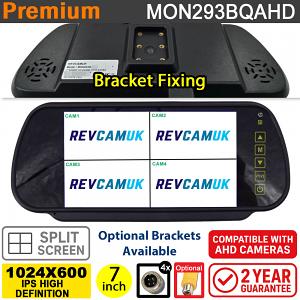 Quad/Split-Screen 7" Windscreen Bracket Rear View Mirror monitor display for 4x reversing camera/side cameras- 4x inputs (720P/960P/1080P/CVBS) | MON293BQAHD Quad/Split-Screen 7" Windscreen Bracket Rear View Mirror monitor display for 4x reversing camera/side cameras- 4x inputs (720P/960P/1080P/CVBS) | MON293BQAHD