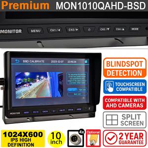 Blind Spot Detection 10" Split Screen Monitor (Quad) for reversing cameras + side cameras - 4x 4 pin inputs | MON1010Q-AHD-BSD Blind Spot Detection 10" Split Screen Monitor (Quad) for reversing cameras + side cameras - 4x 4 pin inputs | MON1010Q-AHD-BSD