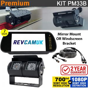 Black Twin Lens Bracket Reversing & Rear View Camera Kit with Mirror Monitor | PM33B Black Twin Lens Bracket Reversing & Rear View Camera Kit with Mirror Monitor | PM33B