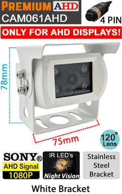 CAM061AHD - White Bracket Sony 1080P AHD Reversing Camera - (Only works with 1080P AHD compatible monitors/DVR's) CAM061AHD - White Bracket Sony 1080P AHD Reversing Camera - (Only works with 1080P AHD compatible monitors/DVR's)