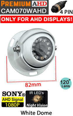 CAM070WAHD - White Dome Sony 1080P AHD Reversing Camera - (Only works with 1080P AHD compatible monitors/DVR's) CAM070WAHD - White Dome Sony 1080P AHD Reversing Camera - (Only works with 1080P AHD compatible monitors/DVR's)