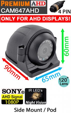 CAM647AHD - Black Sony 1080P AHD Side / Reversing Camera - (Only works with 1080P AHD compatible monitors/DVR's) CAM647AHD - Black Sony 1080P AHD Side / Reversing Camera - (Only works with 1080P AHD compatible monitors/DVR's)