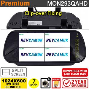 Quad/Split-Screen 7" Clip-over Rear View Mirror monitor display for 4x reversing camera/side cameras- 4x inputs (720P/960P/1080P/CVBS) | MON293QAHD Quad/Split-Screen 7" Clip-over Rear View Mirror monitor display for 4x reversing camera/side cameras- 4x inputs (720P/960P/1080P/CVBS) | MON293QAHD