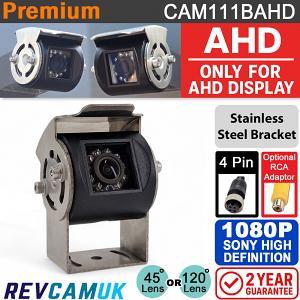 Black Reversing or Rear View Camera + Polished S/Steel Bracket | Sony AHD 1080P | 4 pin connector | CAM111BAHD