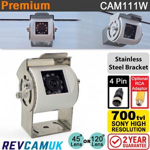 White Reverse or Rear View Camera + Polished S/Steel Bracket | Sony CCD | 4 pin connector | CAM111W White Reverse or Rear View Camera + Polished S/Steel Bracket | Sony CCD | 4 pin connector | CAM111W