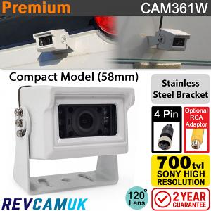 Compact White Reversing Camera | Sony CCD | 4 pin connector | Stainless Steel bracket | CAM361W Compact White Reversing Camera | Sony CCD | 4 pin connector | Stainless Steel bracket | CAM361W