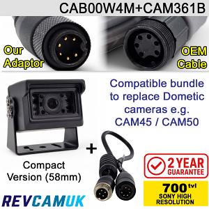 Dometic Compatible Replacement Reversing Camera Bundle with Black Compact Sony CCD Bracket Camera + Adaptor | CAB00W4M + CAM361B