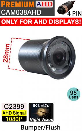 CAM038AHD - Bumper Mount Flush 1080P AHD Reversing Camera - (Only works with 1080P AHD compatible monitors/DVR's) CAM038AHD - Bumper Mount Flush 1080P AHD Reversing Camera - (Only works with 1080P AHD compatible monitors/DVR's)