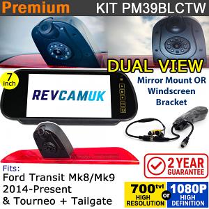 Twin Lens Ford Transit Mk8 (2014+) Rear View Camera + Reversing Camera kit for Brake Light with a 7" Mirror Display - PM39BLCTW Twin Lens Ford Transit Mk8 (2014+) Rear View Camera + Reversing Camera kit for Brake Light with a 7" Mirror Display - PM39BLCTW