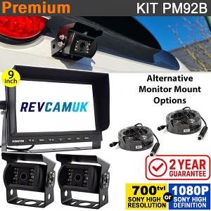 9" Heavy Duty Dash Display + 2x Sony CCD (or optional Sony AHD) Black Bracket Reversing Camera Kit - PM92B 9" Heavy Duty Dash Display + 2x Sony CCD (or optional Sony AHD) Black Bracket Reversing Camera Kit - PM92B