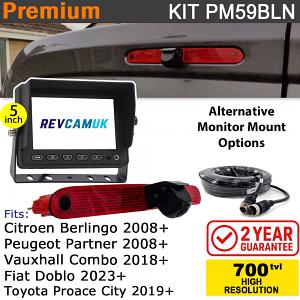 Citroen Berlingo, Peugeot Partner, Fiat Doblo, Vauxhall Combo & Toyota Pro Ace City Brake Light Reversing Camera kit with 5" Monitor Display - PM59BLN Citroen Berlingo, Peugeot Partner, Fiat Doblo, Vauxhall Combo & Toyota Pro Ace City Brake Light Reversing Camera kit with 5" Monitor Display - PM59BLN