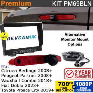 Citroen Berlingo, Peugeot Partner, Fiat Doblo, Vauxhall Combo & Toyota Pro Ace City Brake Light Reversing Camera kit with 7" Monitor Display - PM69BLN Citroen Berlingo, Peugeot Partner, Fiat Doblo, Vauxhall Combo & Toyota Pro Ace City Brake Light Reversing Camera kit with 7" Monitor Display - PM69BLN