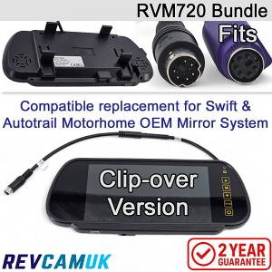RVM720 Swift/Autotrail Compatible Replacement 7-inch Clip-On Mirror Monitor Bundle with 6 Pin Adaptor