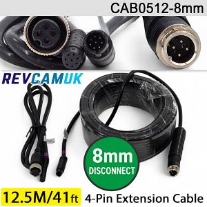 12.5M (with 8mm link) - 4 Pin Aviation Screw Connector Extension Cable for 1 reversing camera | CAB0512-8mm 12.5M (with 8mm link) - 4 Pin Aviation Screw Connector Extension Cable for 1 reversing camera | CAB0512-8mm
