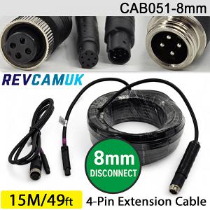 15M (with 8mm link) - 4 Pin Aviation Screw Connector Extension Cable for 1 reversing camera | CAB051-8mm 15M (with 8mm link) - 4 Pin Aviation Screw Connector Extension Cable for 1 reversing camera | CAB051-8mm