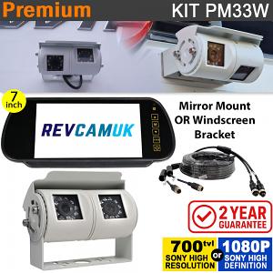 White Twin Lens Bracket Reversing & Rear View Camera Kit for Motorhomes with Mirror Monitor | PM33W White Twin Lens Bracket Reversing & Rear View Camera Kit for Motorhomes with Mirror Monitor | PM33W