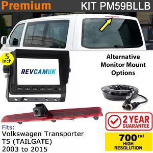 VW Volkswagen Transporter T5 (2003-2015) (Tailgate Version) Brake Light Reversing Camera kit with 5" Monitor Display - PM59BLLB VW Volkswagen Transporter T5 (2003-2015) (Tailgate Version) Brake Light Reversing Camera kit with 5" Monitor Display - PM59BLLB