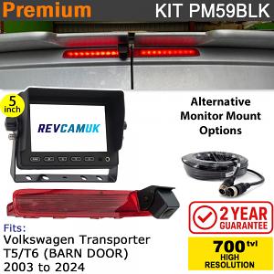 VW Volkswagen Transporter T5/T6 (2003+) (Barn Doors Version) Brake Light Reversing Camera kit with 5" Monitor Display - PM59BLK VW Volkswagen Transporter T5/T6 (2003+) (Barn Doors Version) Brake Light Reversing Camera kit with 5" Monitor Display - PM59BLK