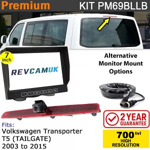 VW Volkswagen Transporter T5 (2003-2015) (Tailgate Version) Brake Light Reversing Camera kit with 7" Monitor Display - PM69BLLB VW Volkswagen Transporter T5 (2003-2015) (Tailgate Version) Brake Light Reversing Camera kit with 7" Monitor Display - PM69BLLB